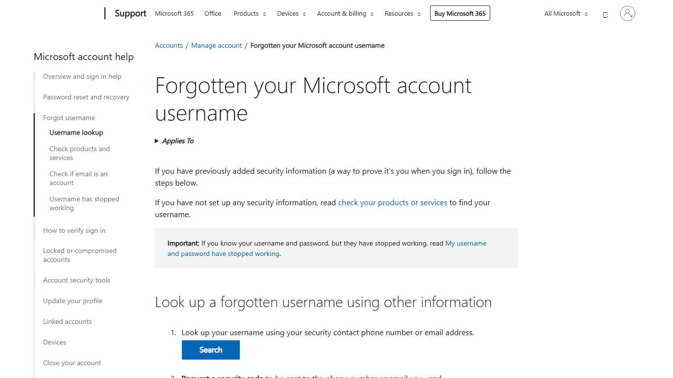 Forgotten your Microsoft account username - Microsoft Support